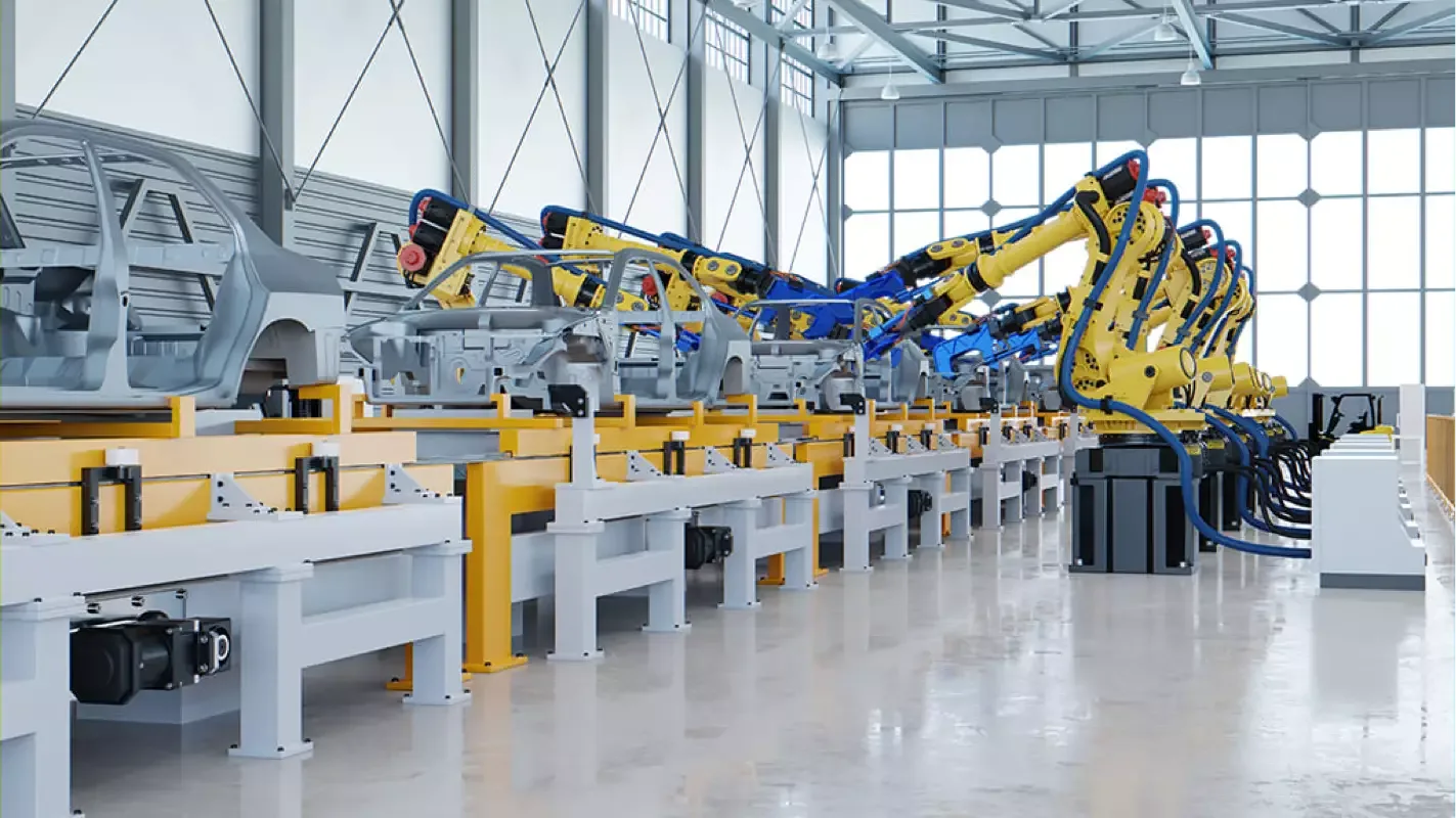 Una línea de producción con maquinaria robotizada, de las páginas de industrias de Grupo Domo