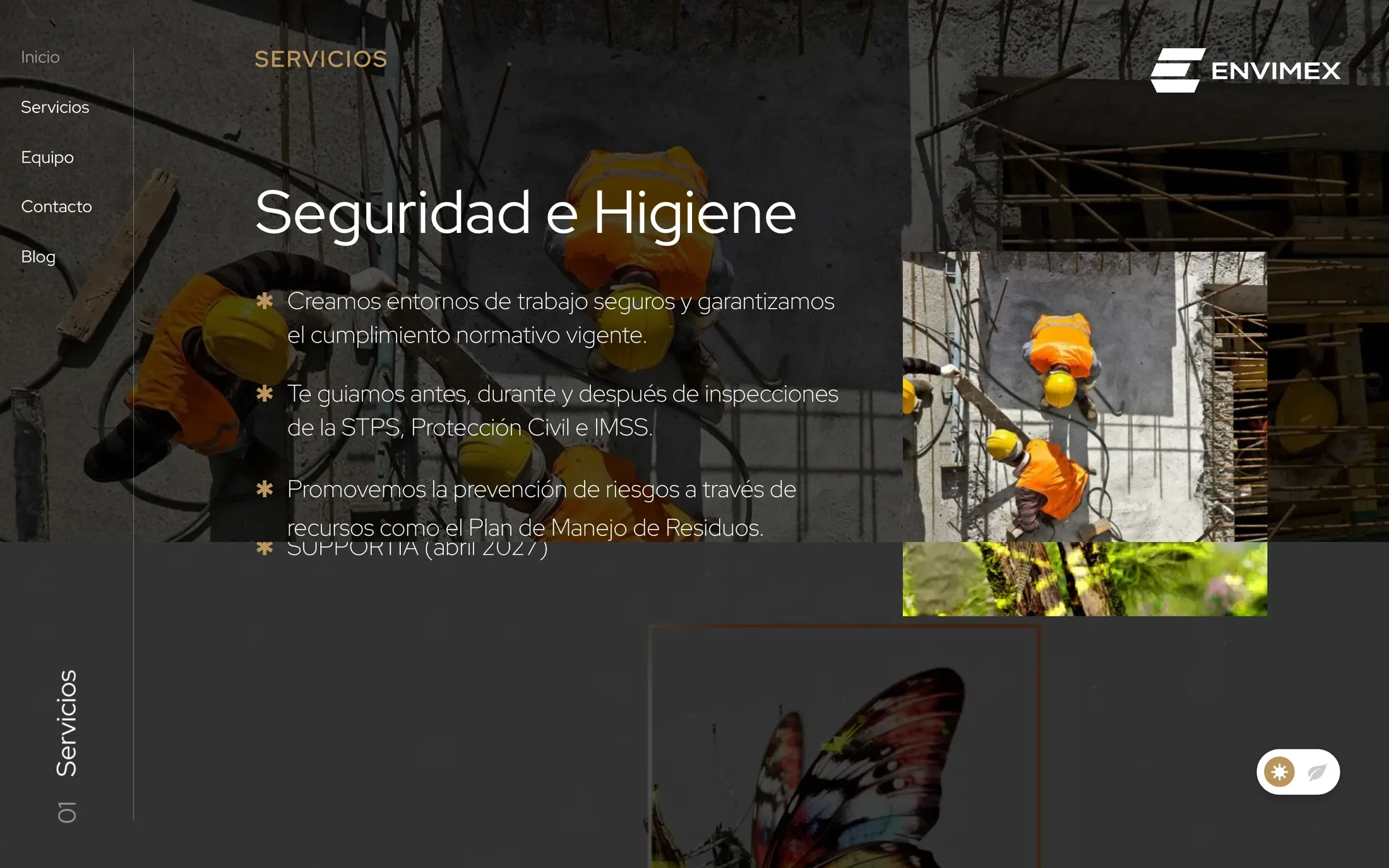 El servicio de seguridad e higiene sobre la foto de trabajadores con casco