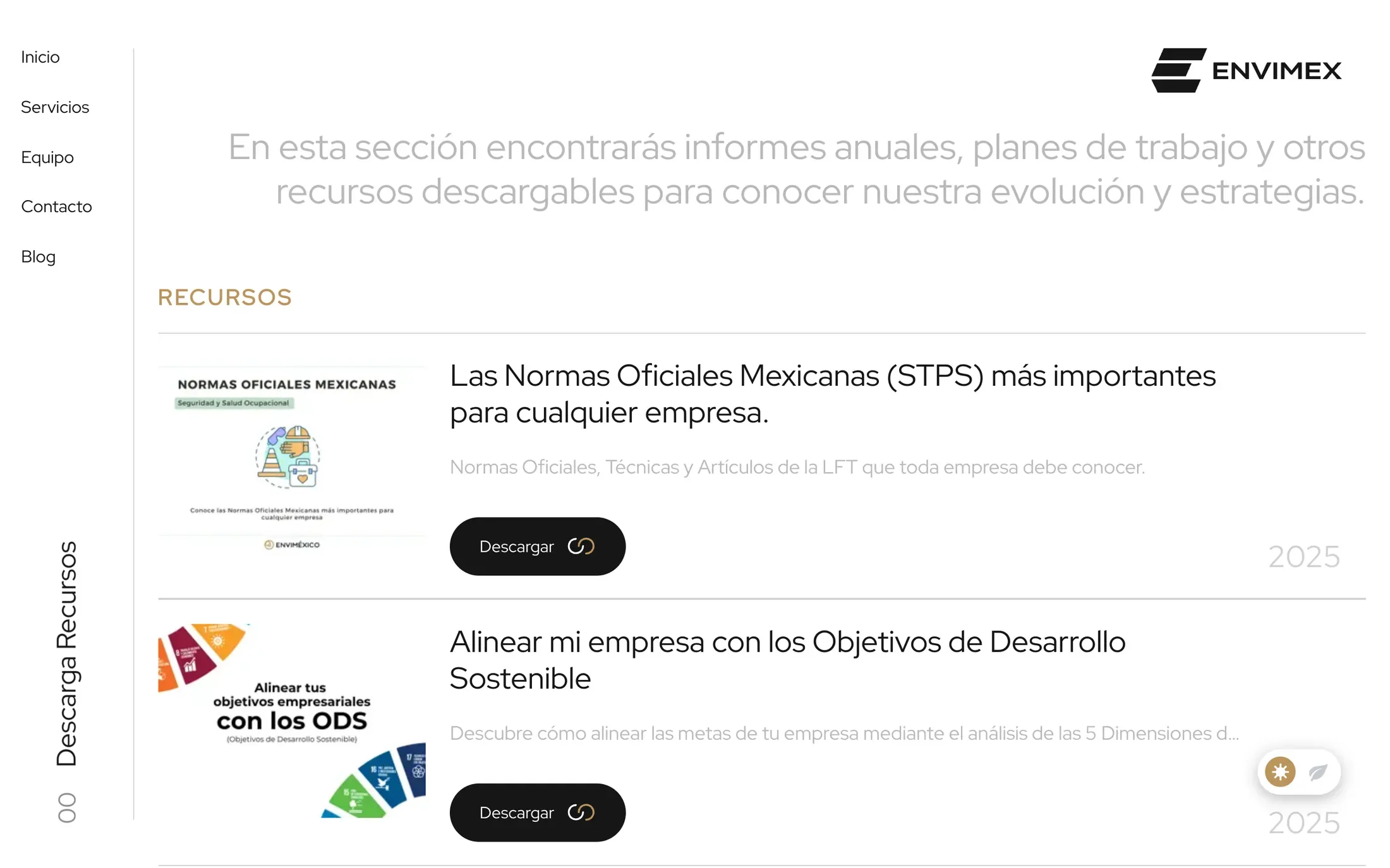 Una lista de informes y guías descargables, cada una con su portada y un botón para descargarla