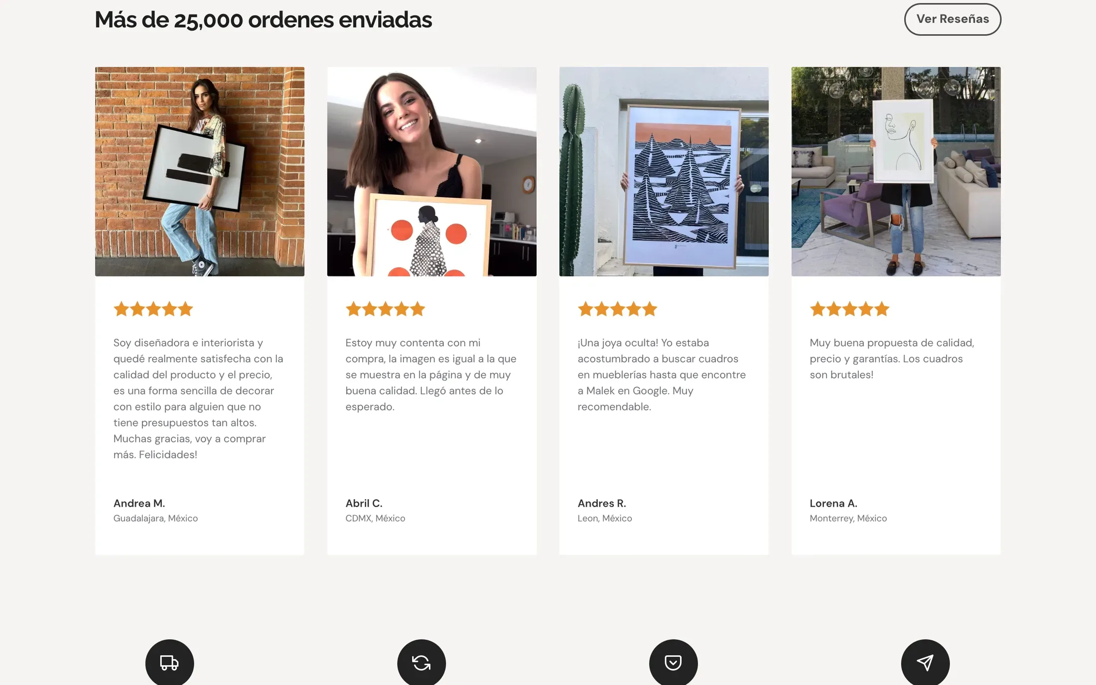 Fotos y reseñas de clientes, bajo las palabras Más de 25,000 órdenes enviadas