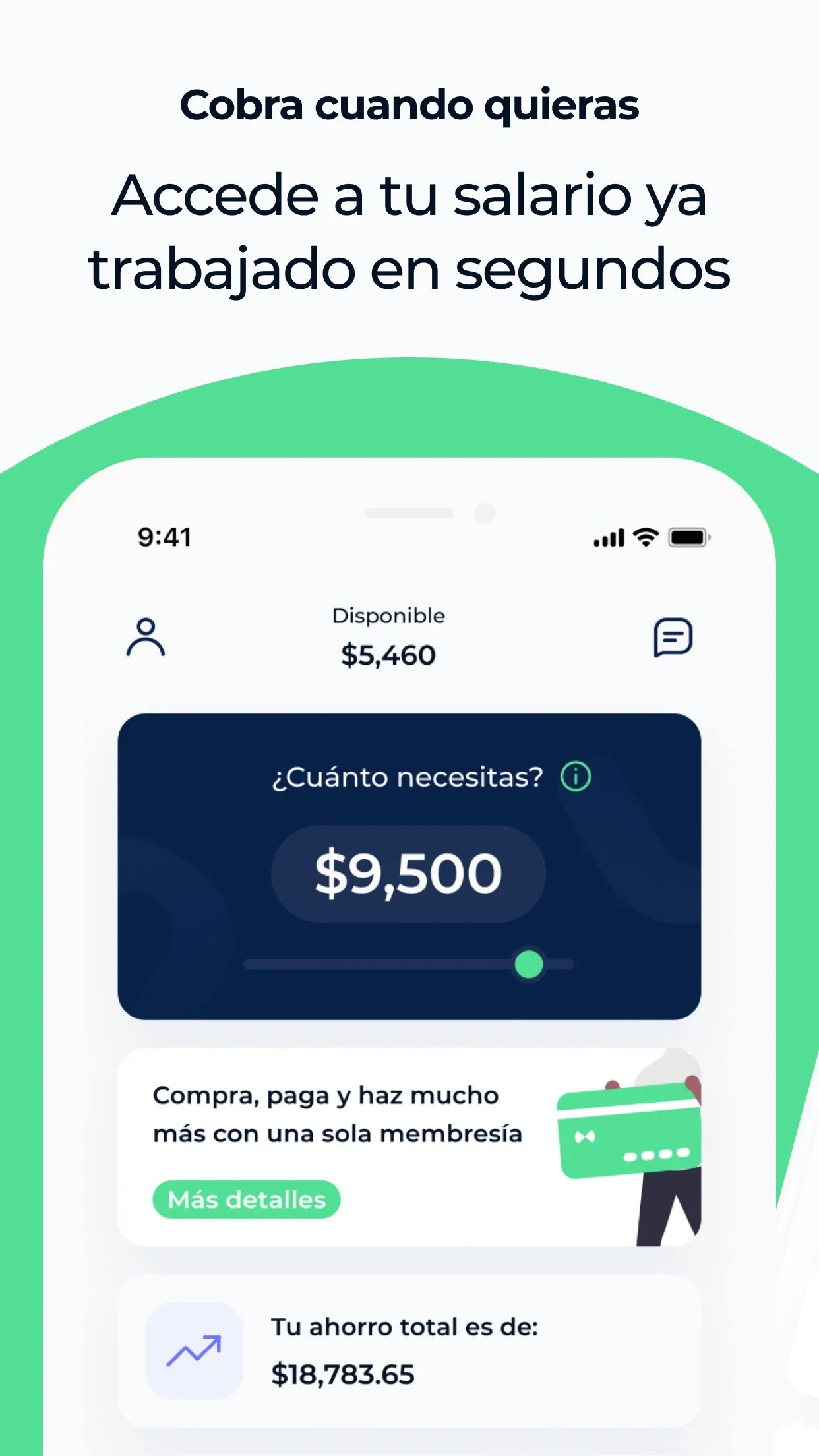 La campaña original de minu en App Store, Cobra cuando quieras, con la interfaz de salario trabajado y el control de cantidad