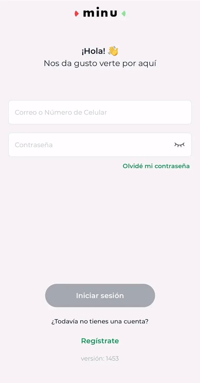 La pantalla original de inicio de sesión pide correo o celular y contraseña