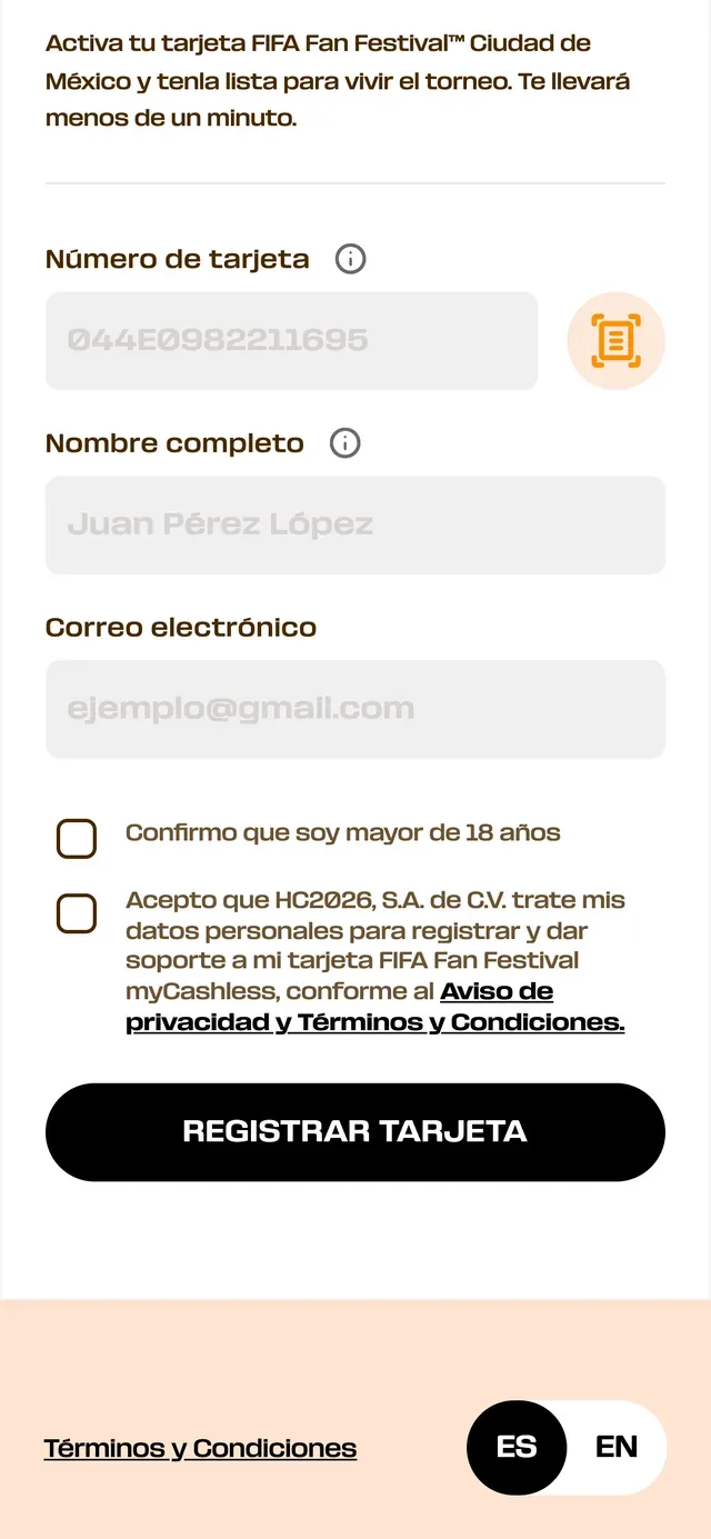 El formulario y las casillas de consentimiento en un teléfono