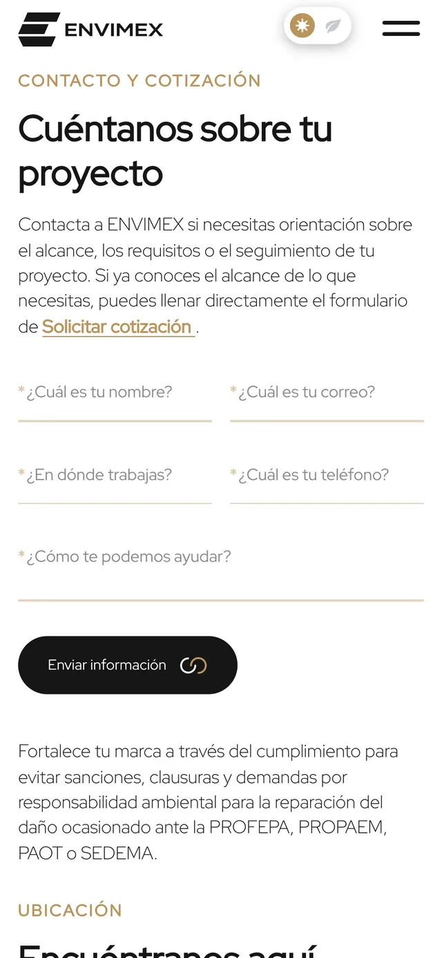 El formulario de contacto en un teléfono