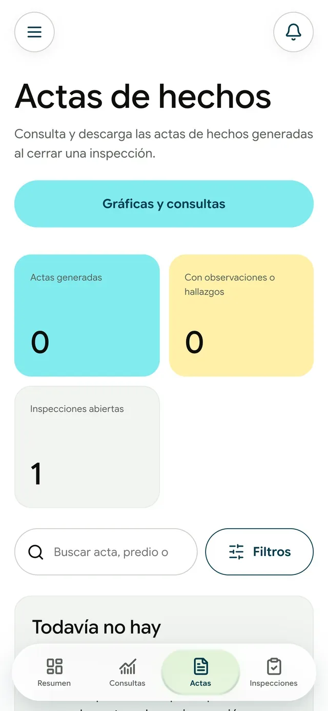 La vista de actas de demostración en un teléfono