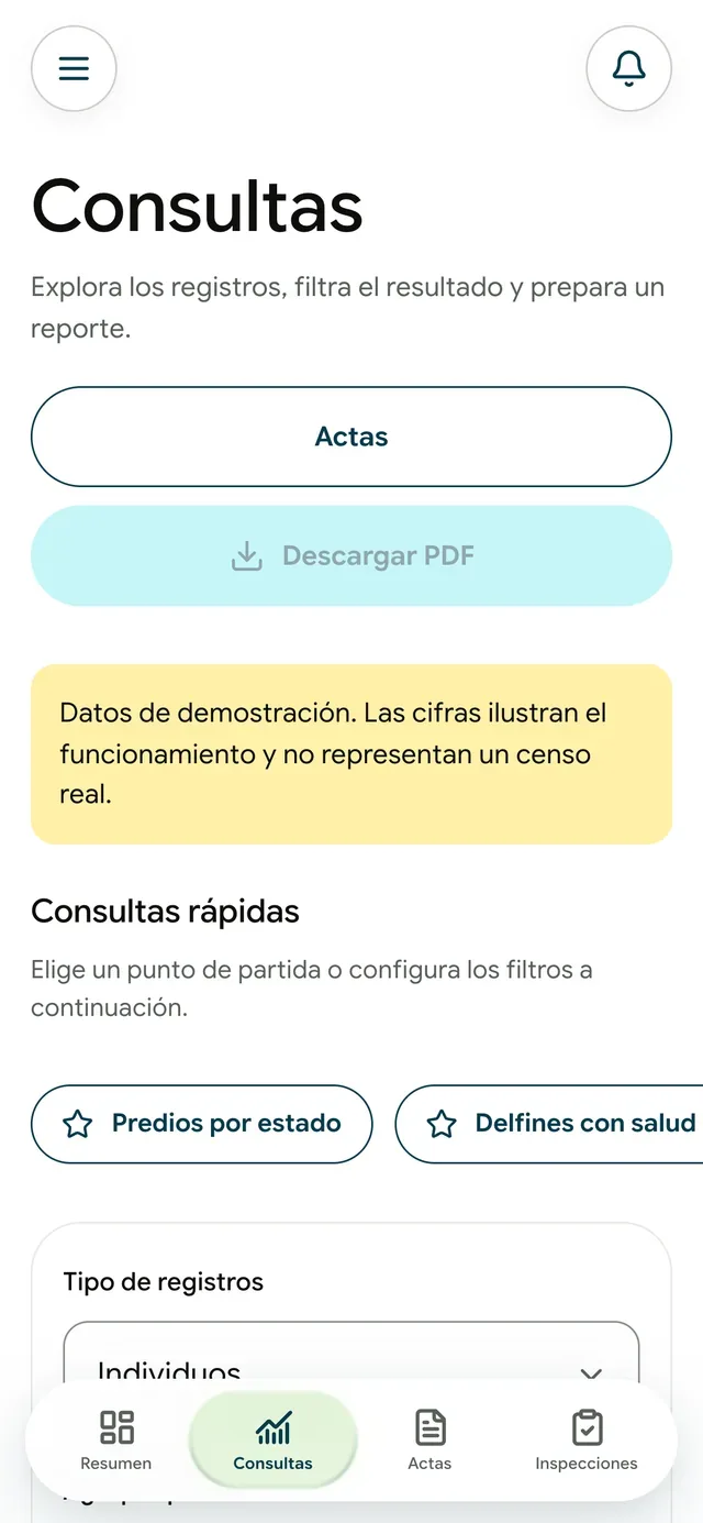 Consultas y filtros móviles de demostración