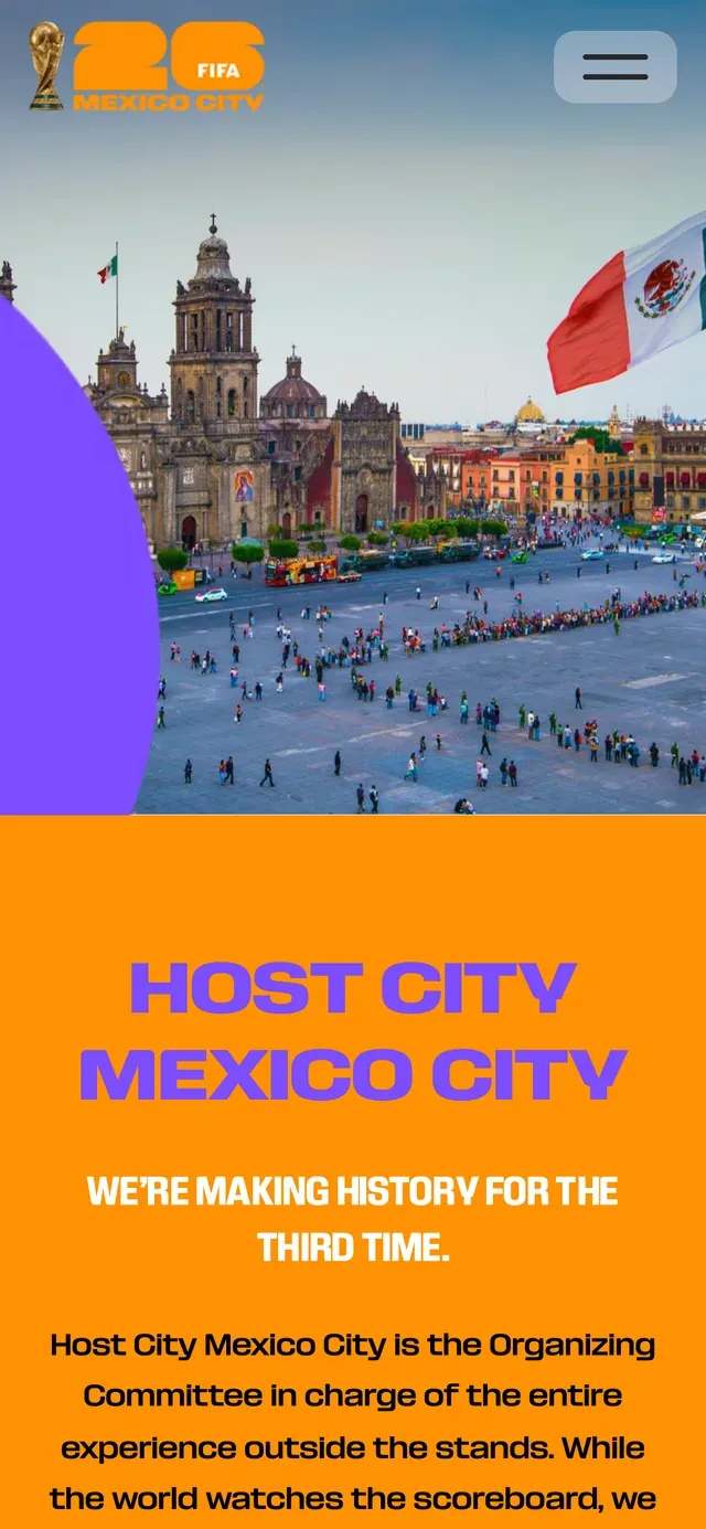 La página de la ciudad sede en un teléfono