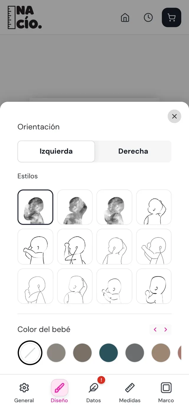 Elegir un estilo, en una hoja desde abajo