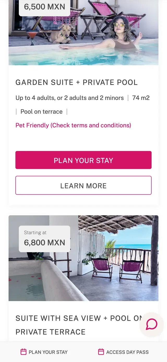 La lista de habitaciones en un teléfono