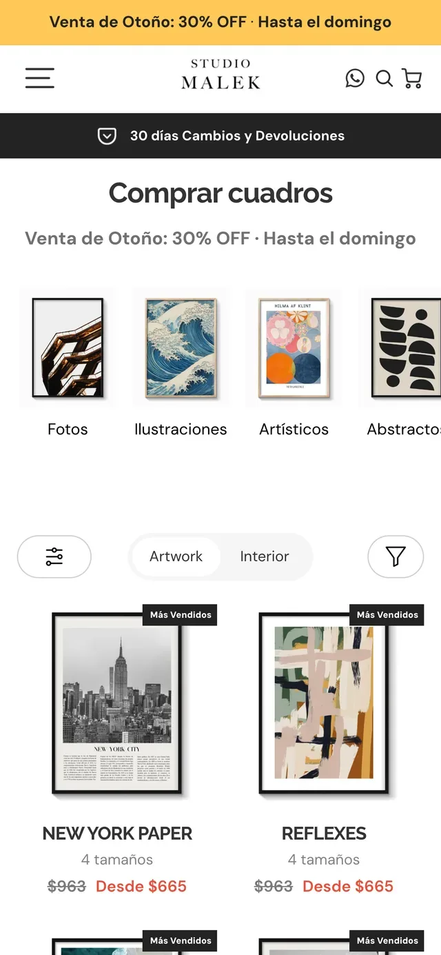 Las colecciones y los filtros de estilo en un teléfono