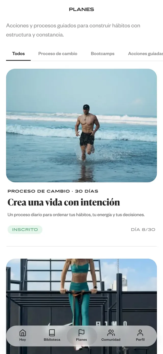 Un plan de 30 días con su portada, descripción y progreso