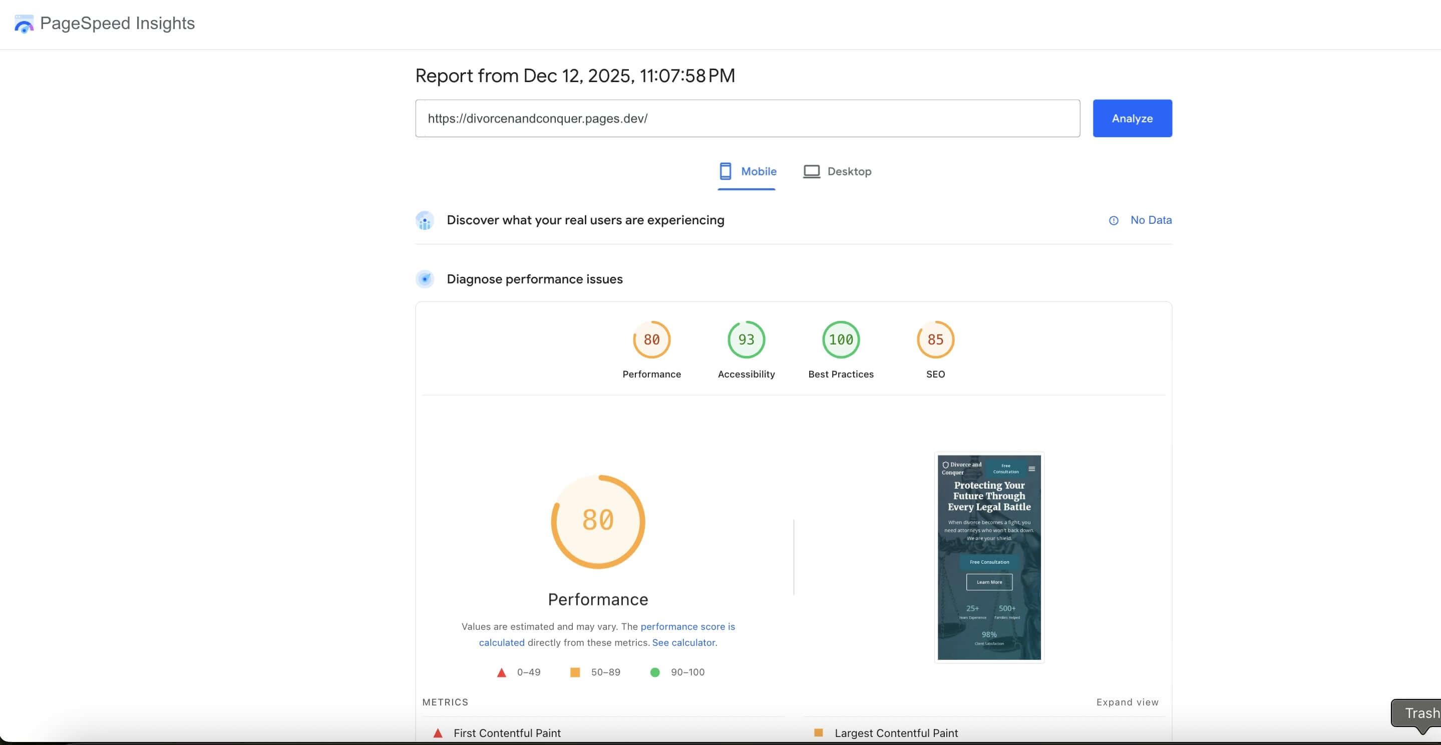 Website speed comparison